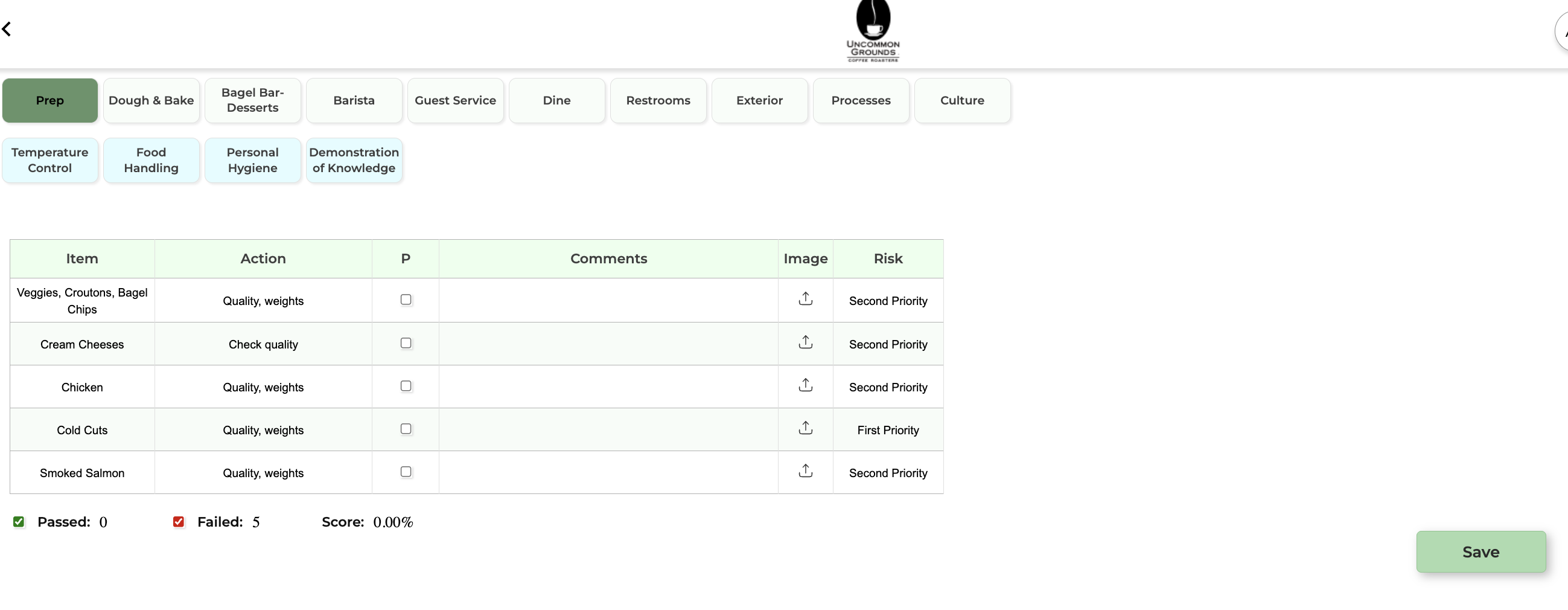 Quality control checklist interface