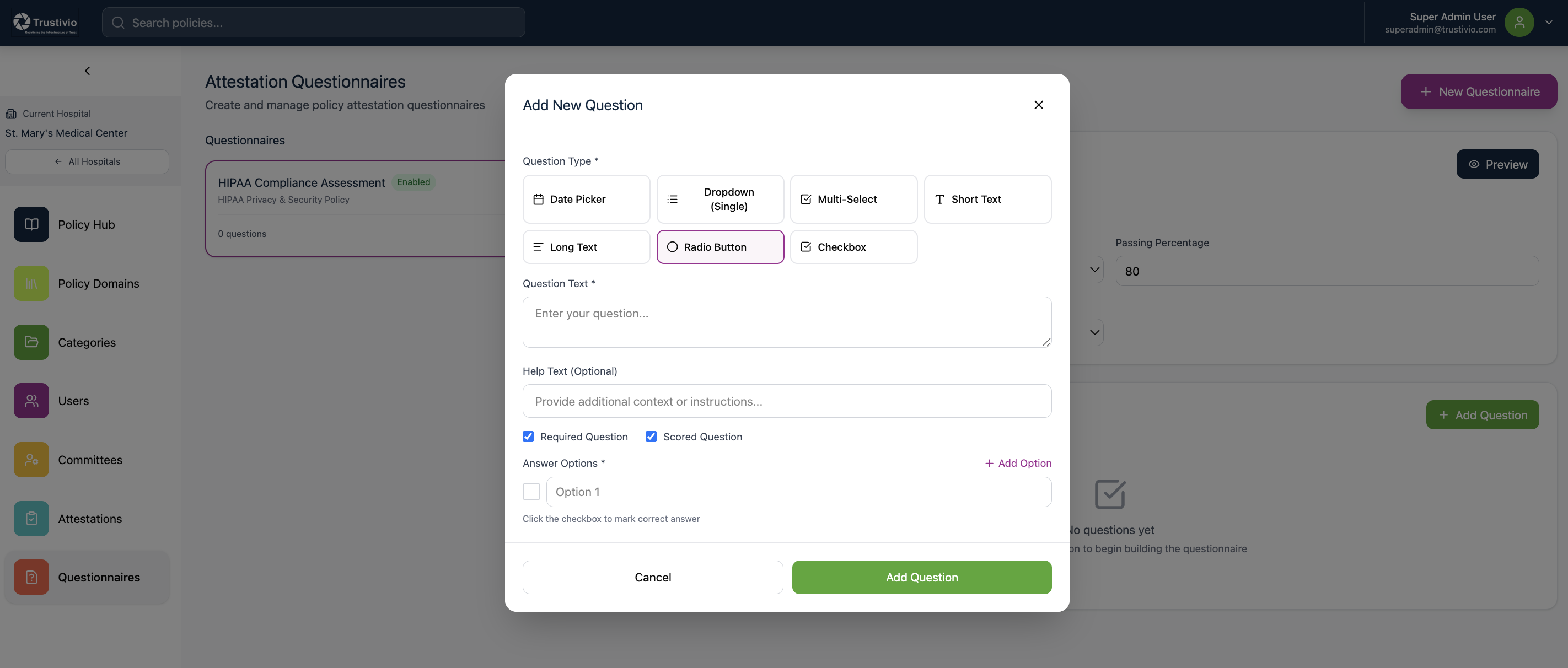 Questionnaire builder interface