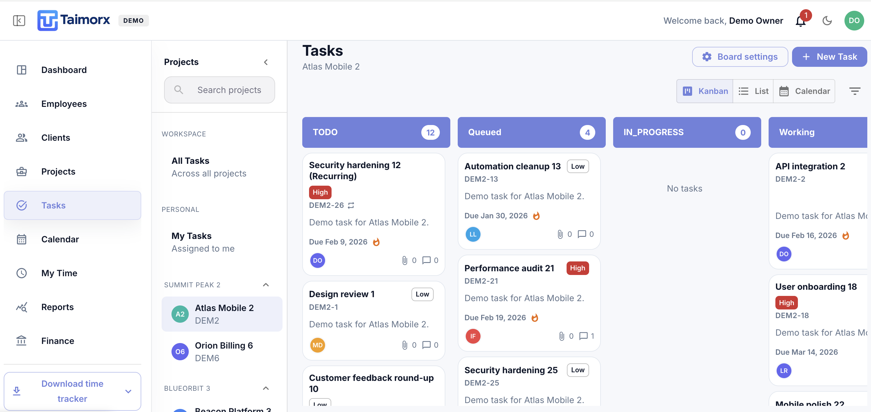 Interactive Kanban board with custom workflow columns