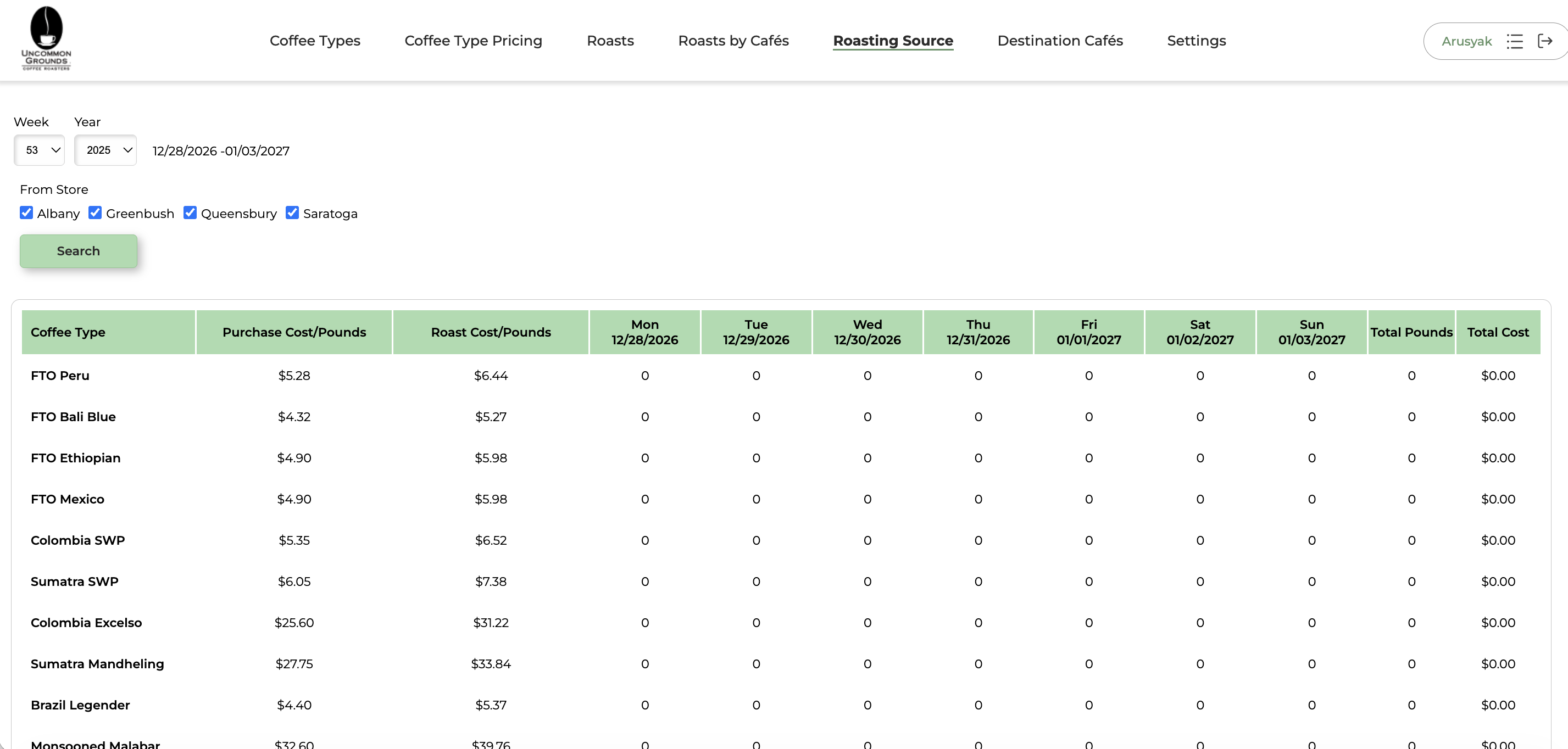 Roasting source management interface