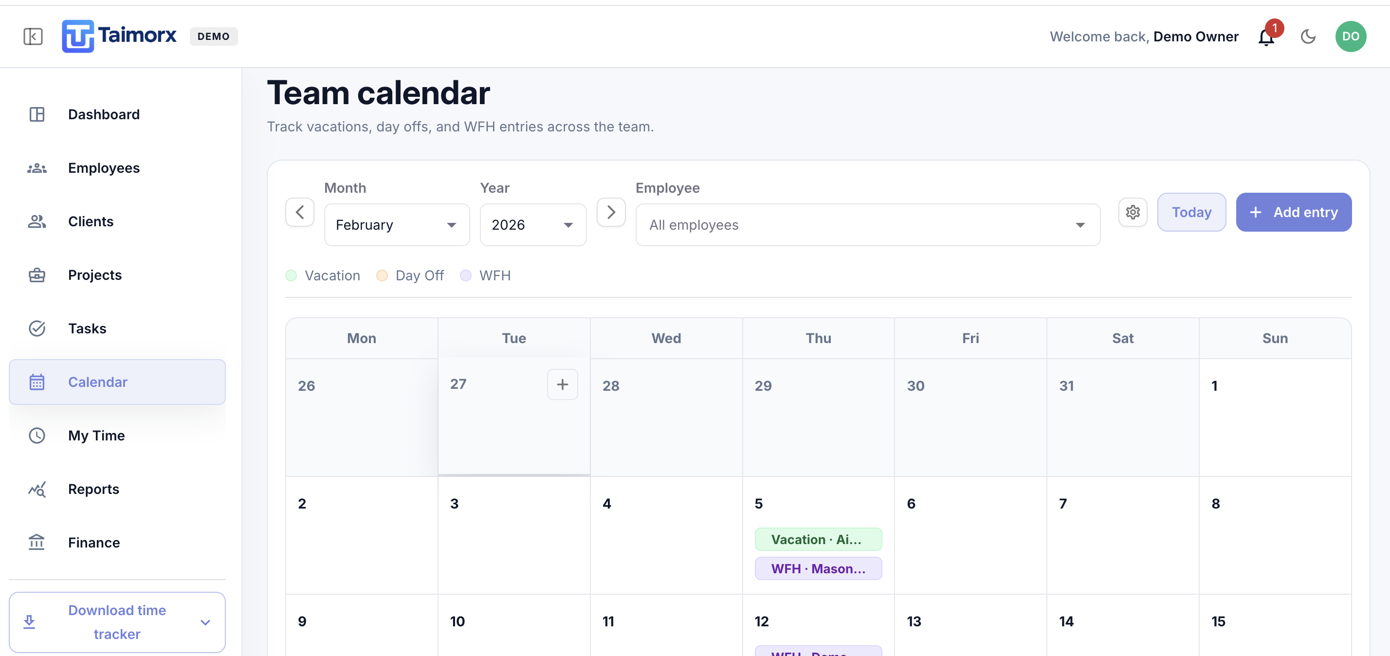 Team calendar with resource planning and vacation tracking